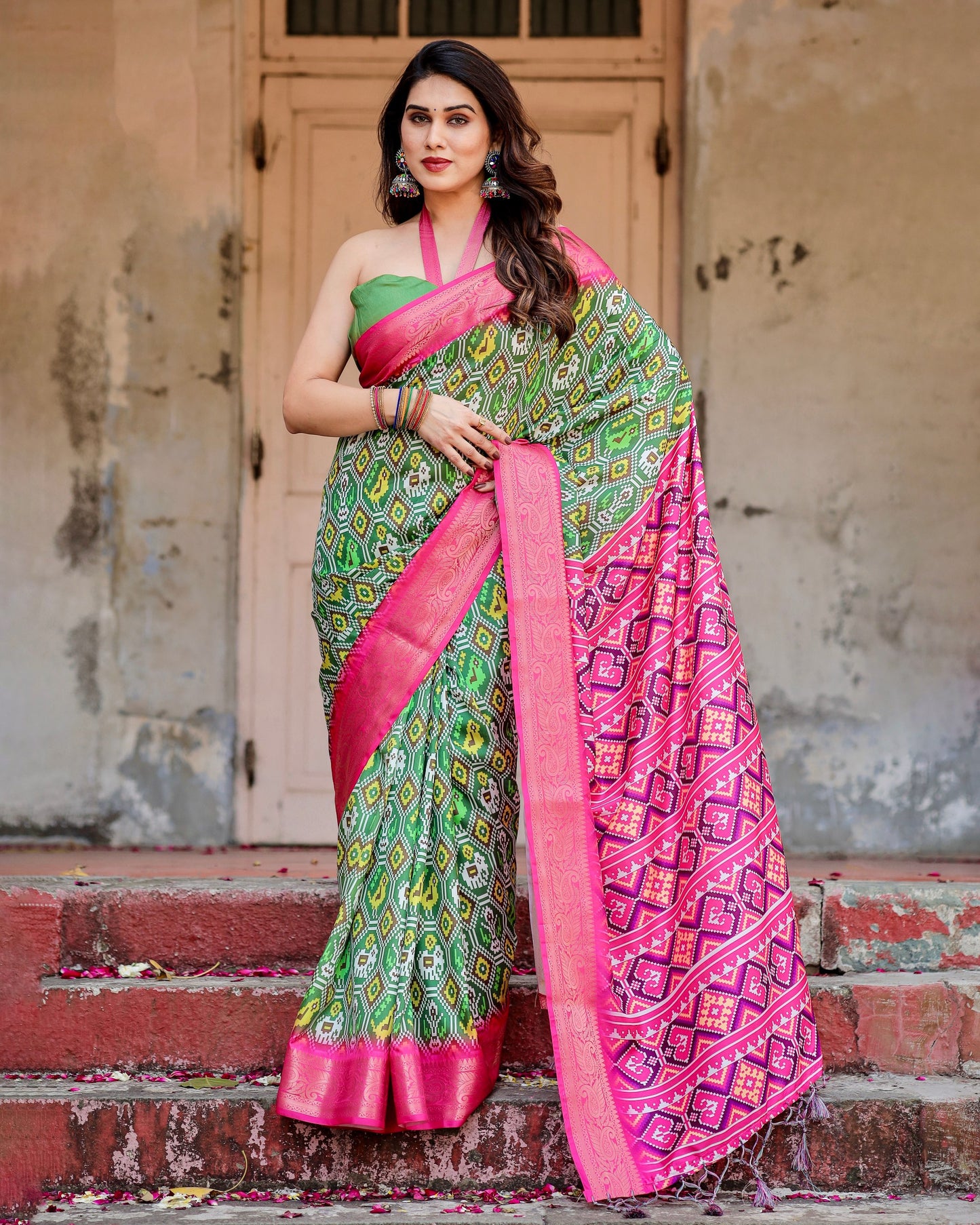 PURE SILK DIGITALLY PRINTED SAREE WEAVED WITH GOLDEN ZARI COMES WITH TASSELS