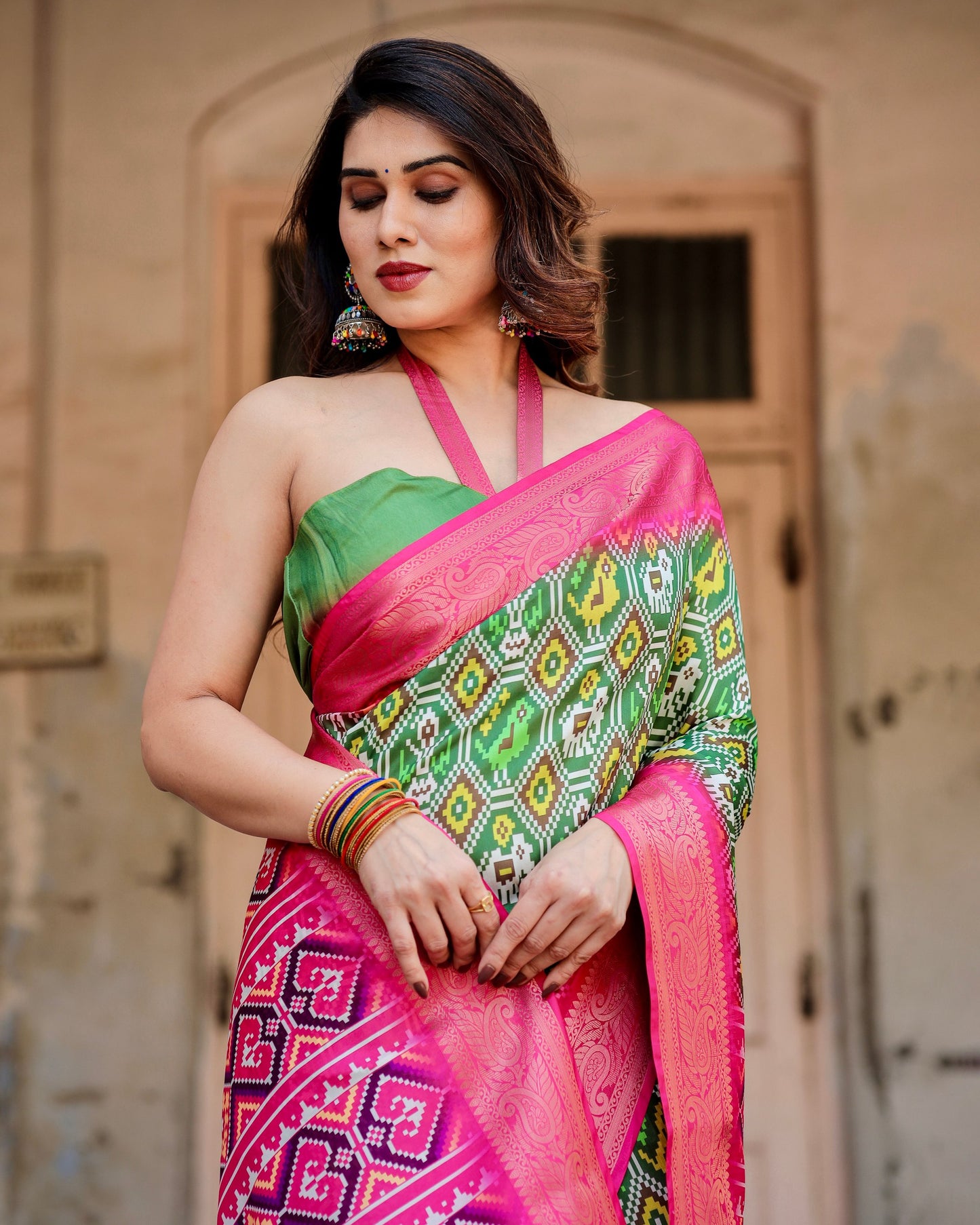 PURE SILK DIGITALLY PRINTED SAREE WEAVED WITH GOLDEN ZARI COMES WITH TASSELS