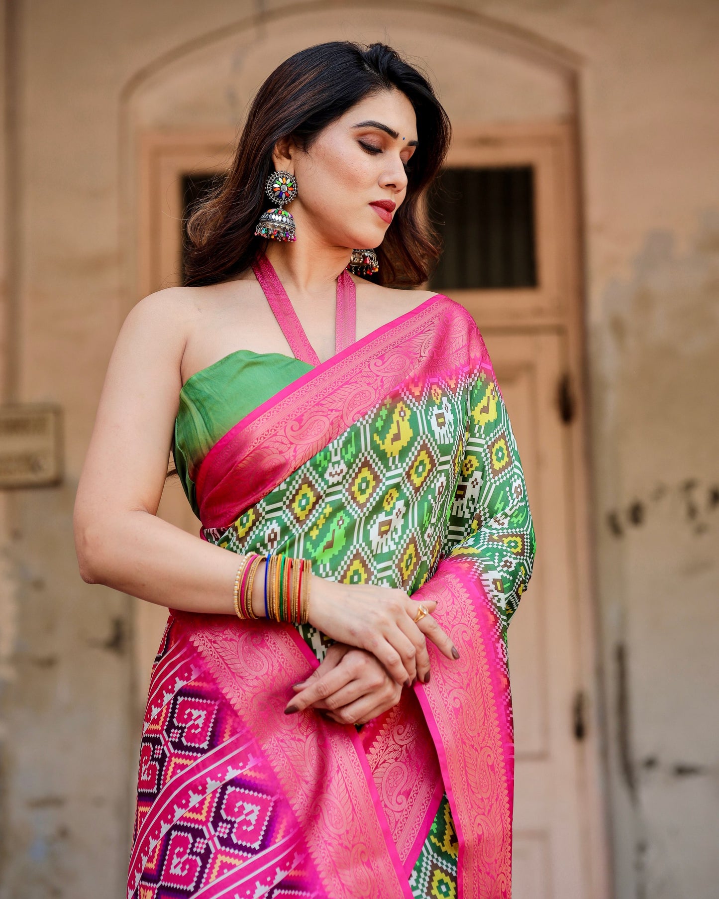 PURE SILK DIGITALLY PRINTED SAREE WEAVED WITH GOLDEN ZARI COMES WITH TASSELS