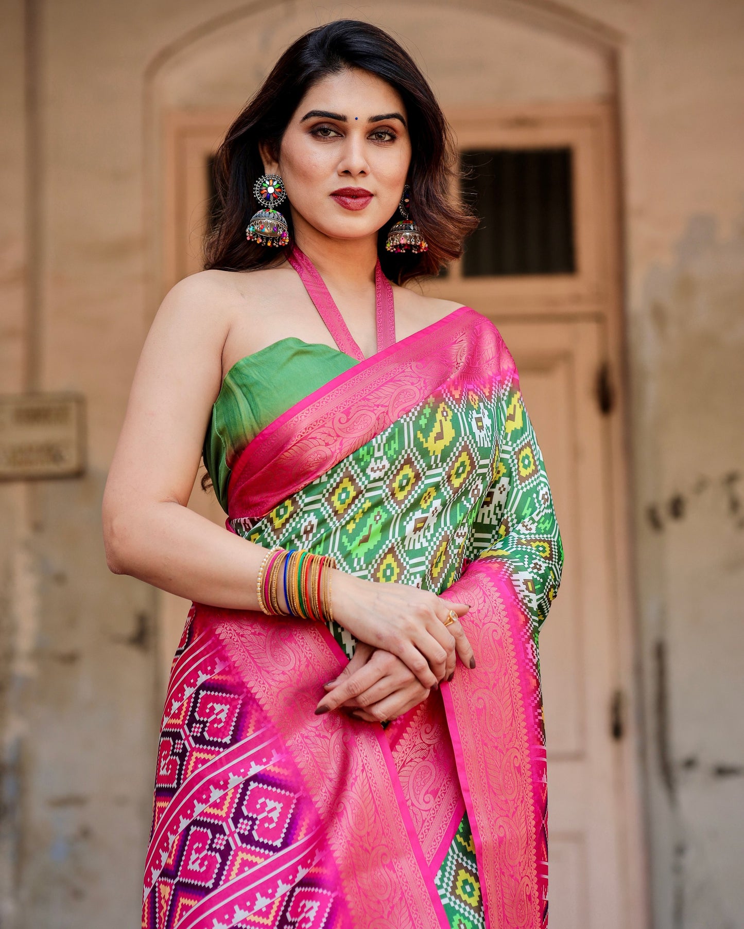 PURE SILK DIGITALLY PRINTED SAREE WEAVED WITH GOLDEN ZARI COMES WITH TASSELS