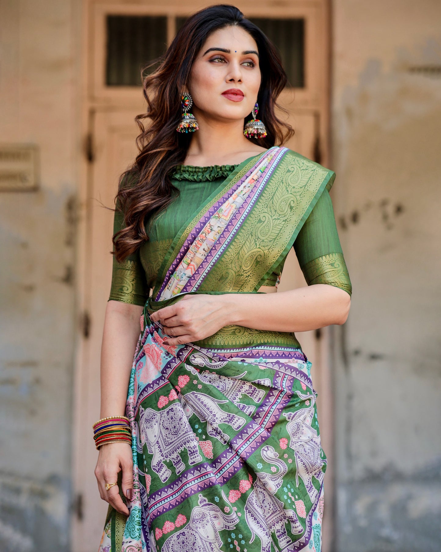 PURE SILK DIGITALLY PRINTED SAREE WEAVED WITH GOLDEN ZARI COMES WITH TASSELS