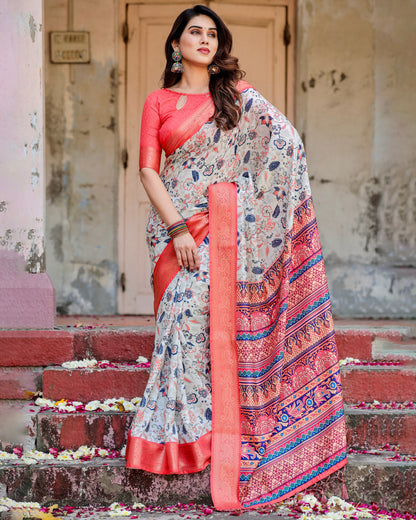 PURE SILK DIGITALLY PRINTED SAREE WEAVED WITH GOLDEN ZARI COMES WITH TASSELS