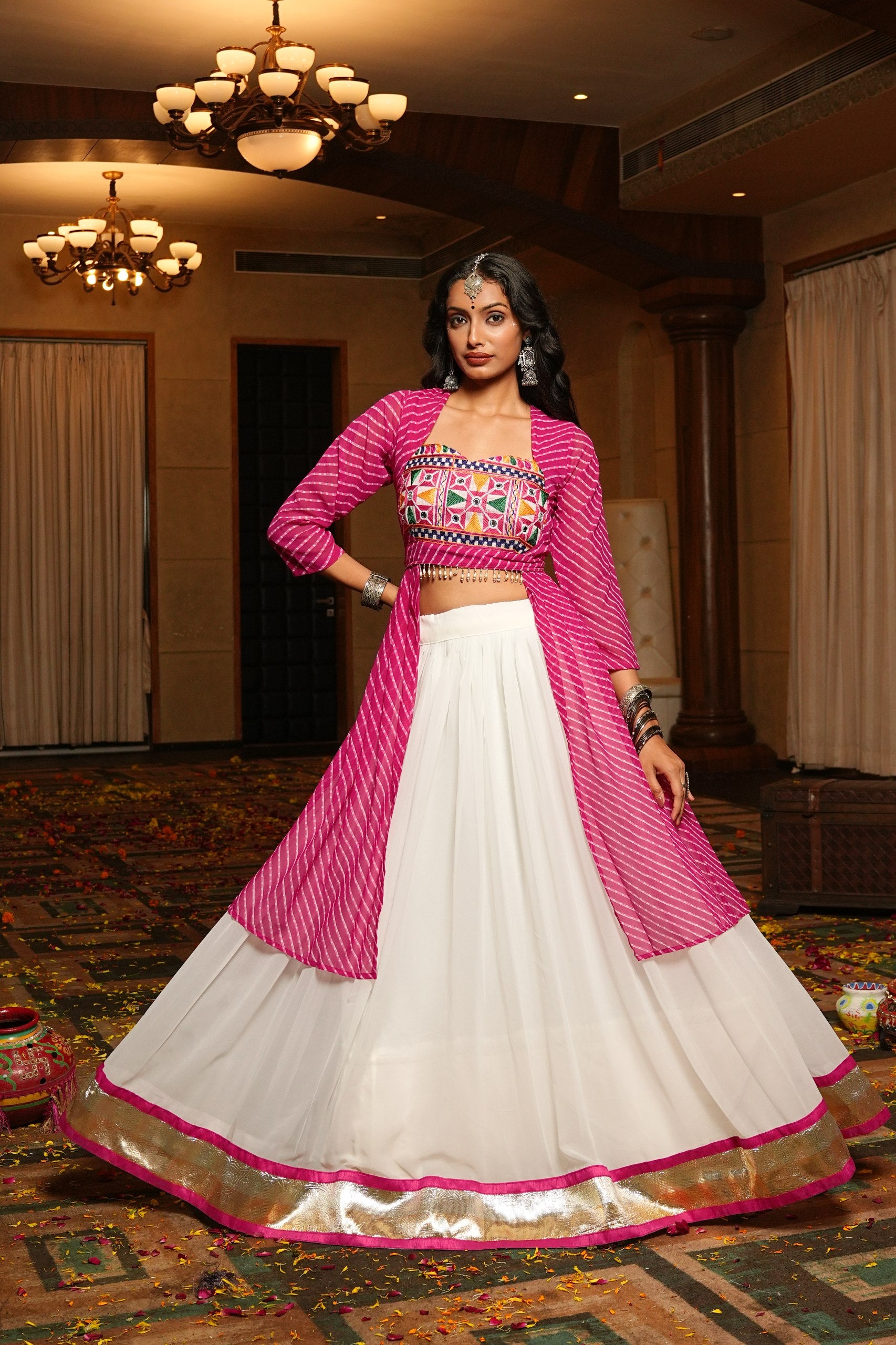 Pink Georgette Navratri Chaniya Choli with Traditional Gota Patti Lace Work by The Beauty Queen Surat