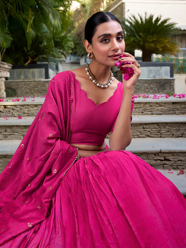 Pink Chanderi Lehenga Choli with Zari Weaving Work – Designer Festive & Wedding Wear Lehenga