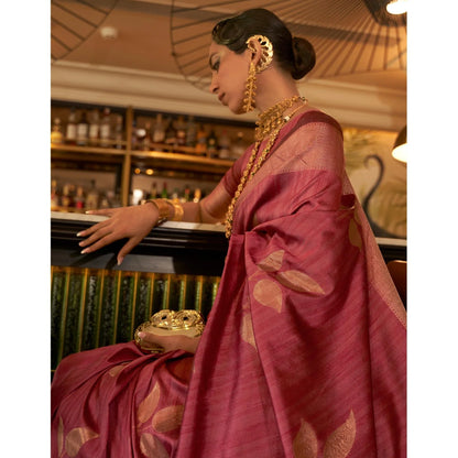 Pink Woven Art Silk Saree With Tassels