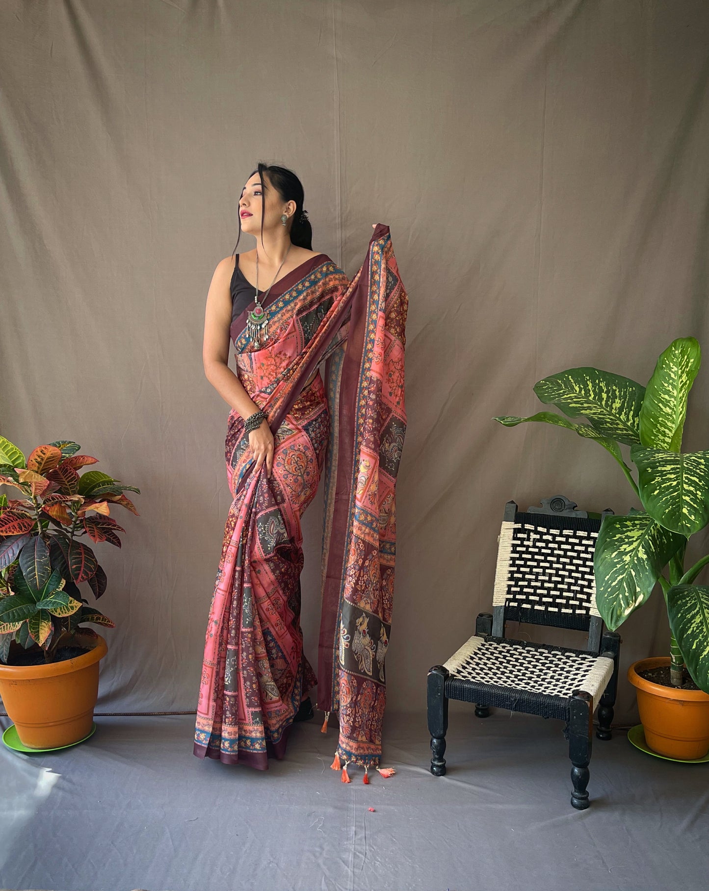 Pink Soft Cotton Kalamkari Prints Saree