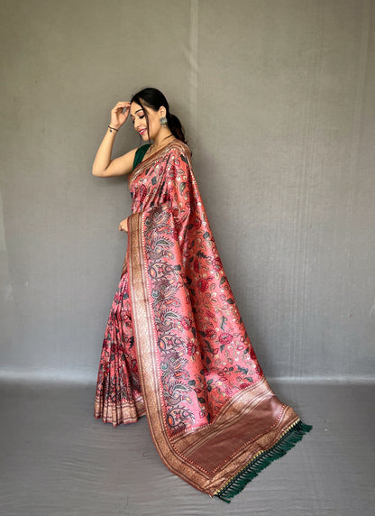 Pink Diva Soft Silk Saree With Kalamkari Fusion Print