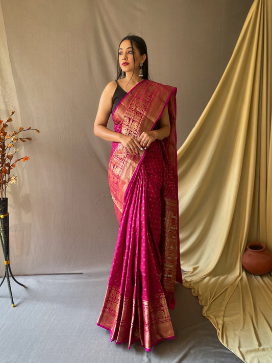 Pink Banarasi Silk Zari Woven Saree