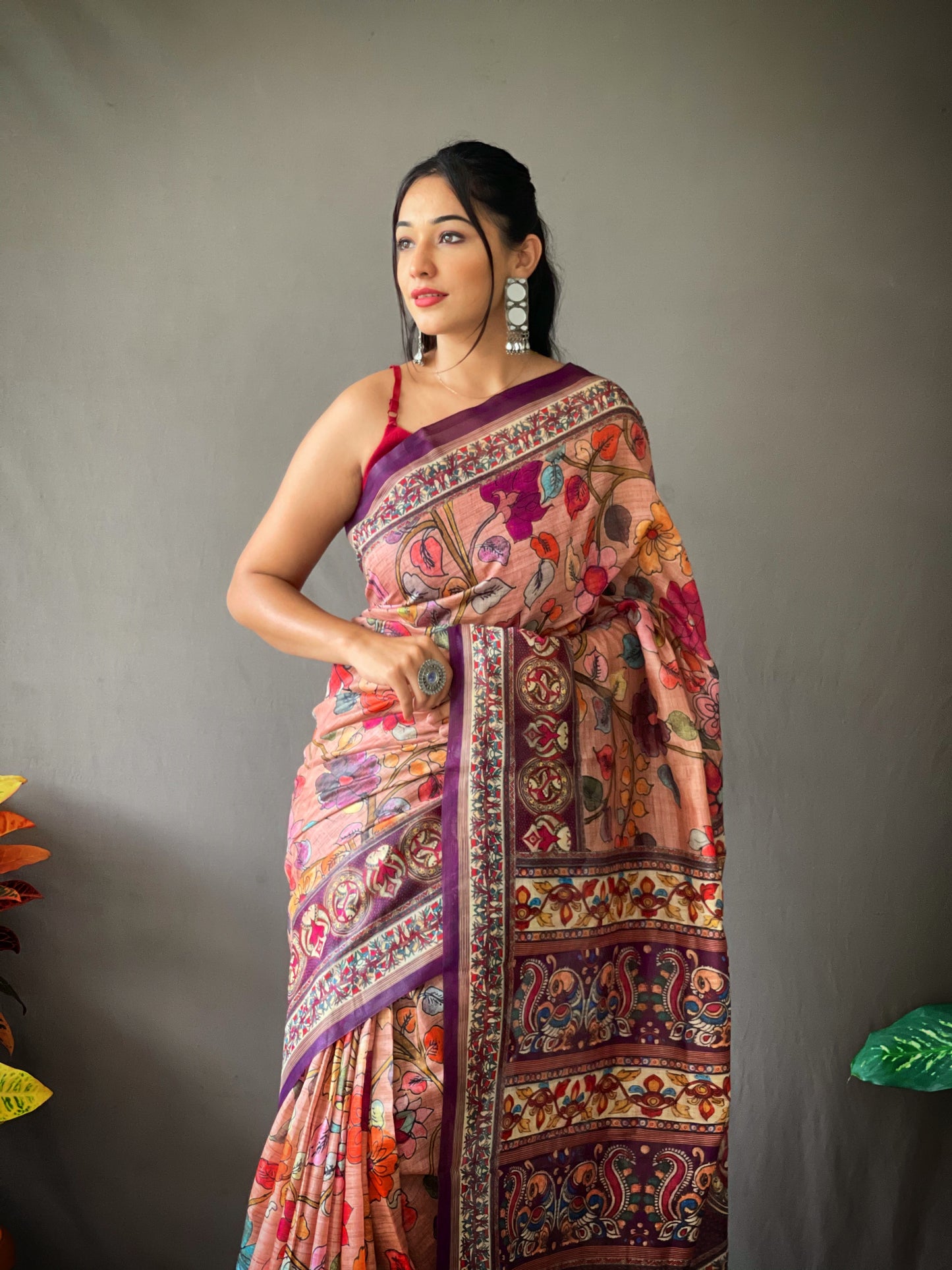 Pink Cotton Kalamkari Digital Printed Beautiful Saree