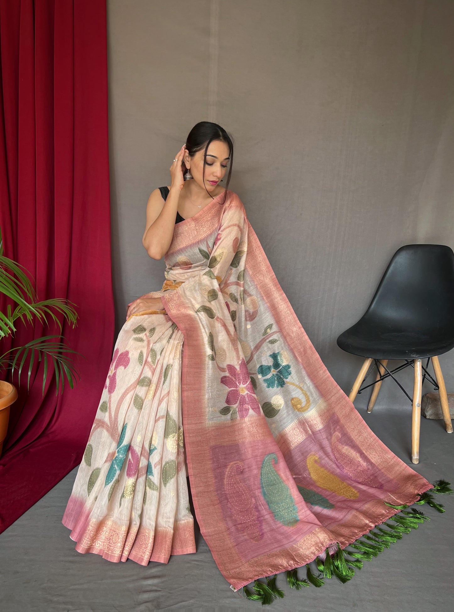 Pink Chanderi Silk With Digital Printed Silk Saree