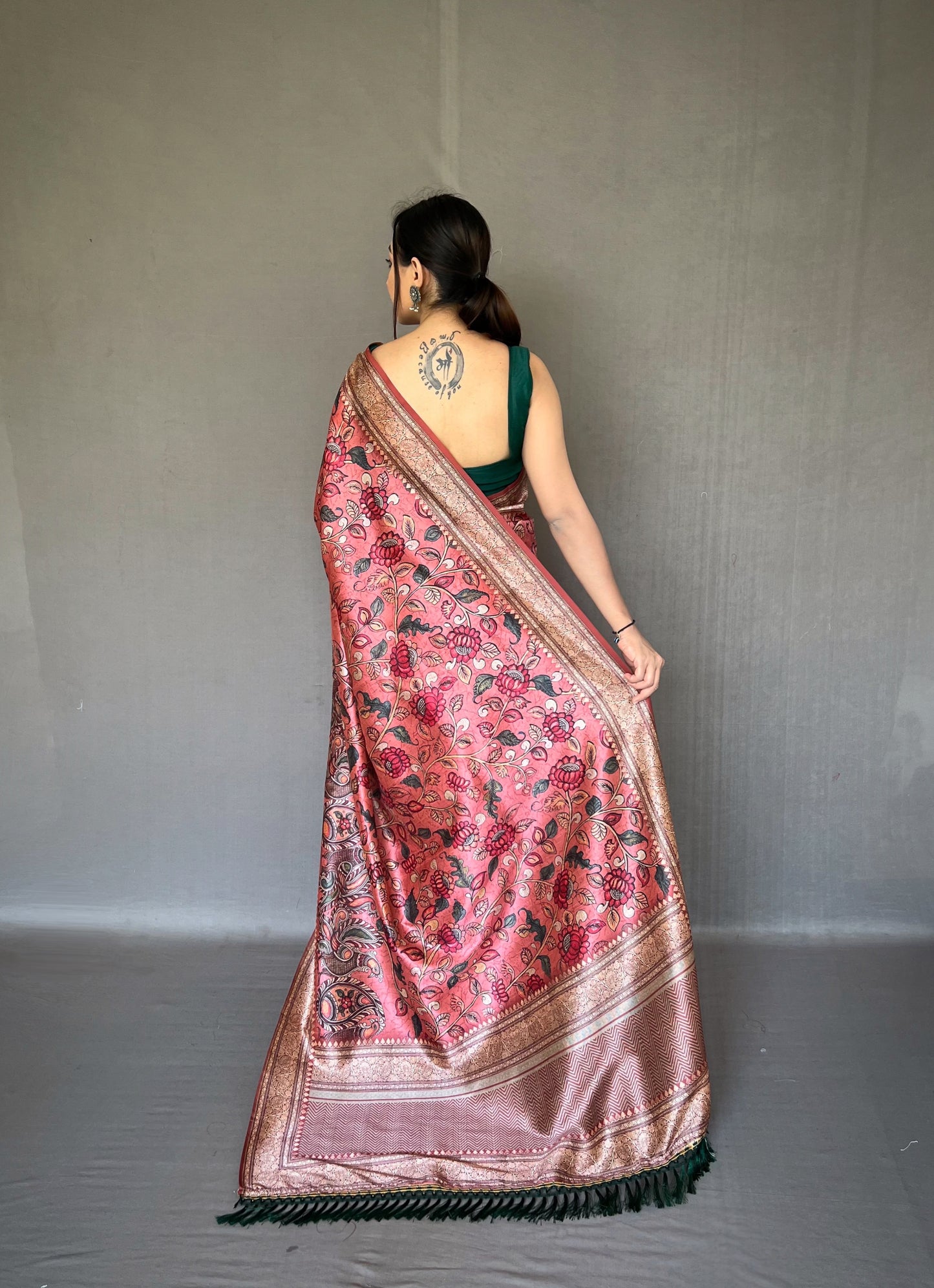 Pink Diva Soft Silk Saree With Kalamkari Fusion Print