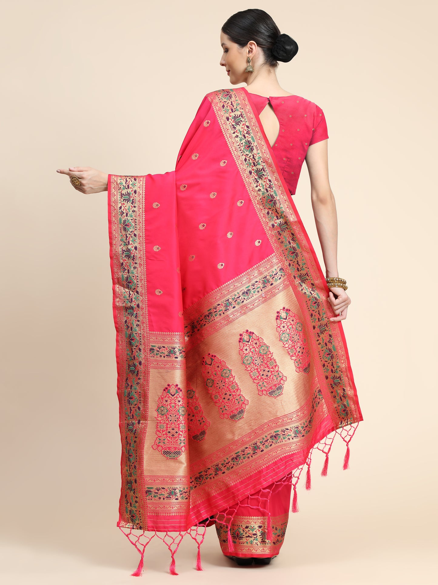 Pink Color Floral Woven Design Zari Paithani Saree