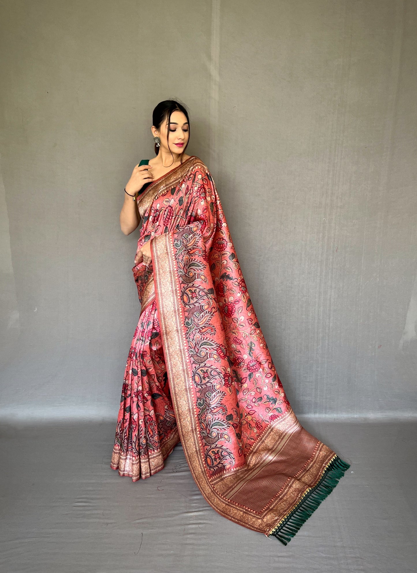 Pink Diva Soft Silk Saree With Kalamkari Fusion Print