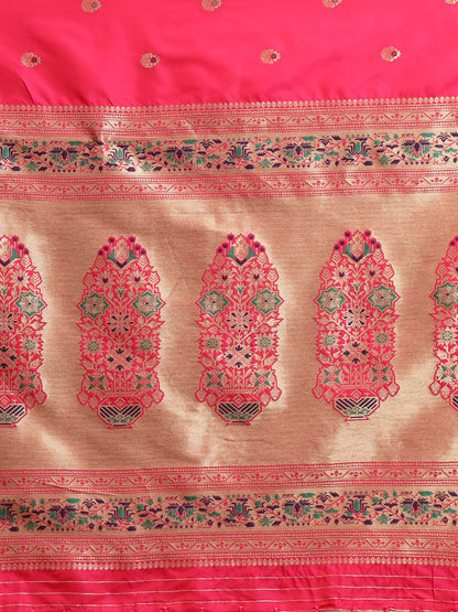 Pink Color Floral Woven Design Zari Paithani Saree