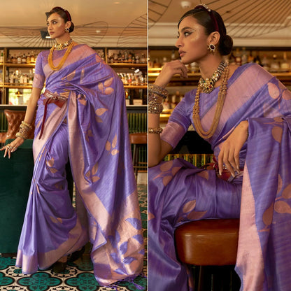 Purple Woven Art Silk Saree With Tassels