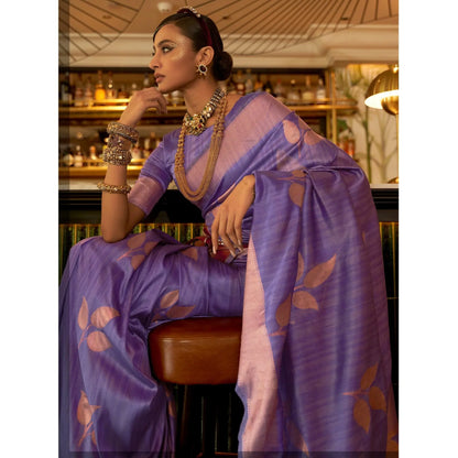 Purple Woven Art Silk Saree With Tassels