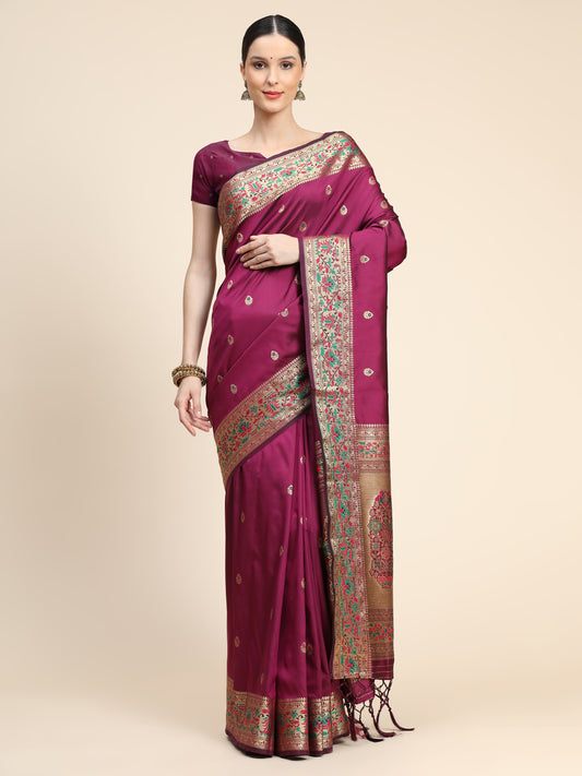 Purple Color Floral Woven Design Zari Paithani Saree
