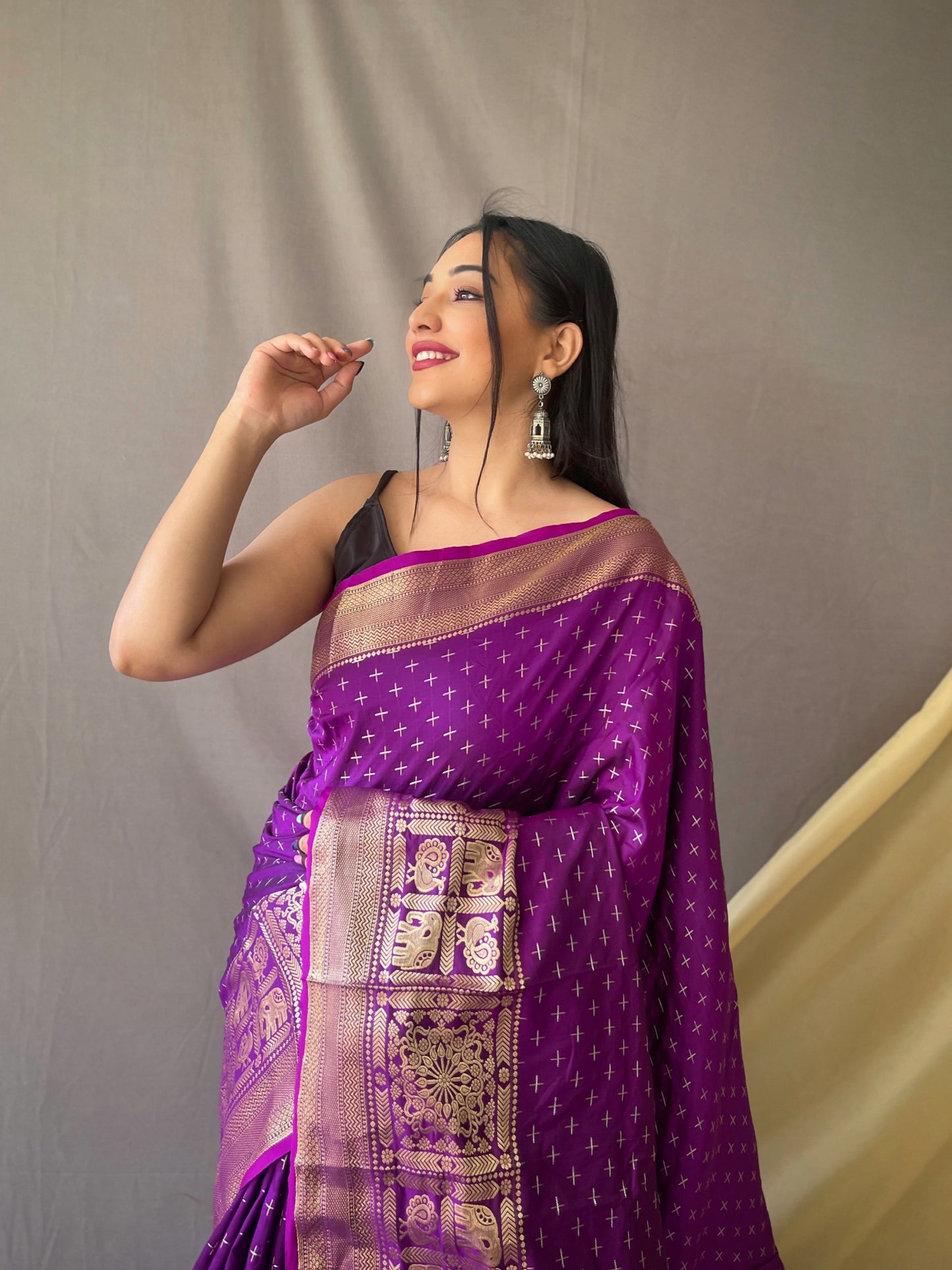 Purple Banarasi Silk Zari Woven Saree