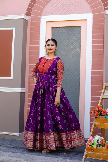 Purple Soft Silk Copper Gold Zari Weaving Glorious Traditional Gown