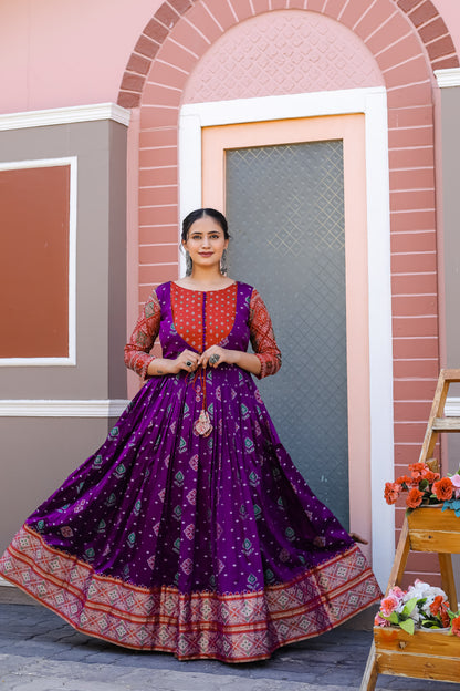 Purple Soft Silk Copper Gold Zari Weaving Glorious Traditional Gown