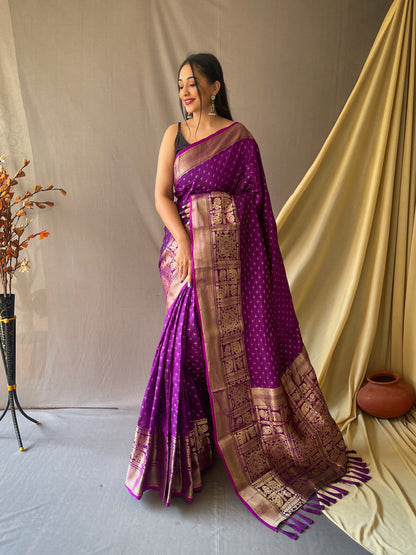 Purple Banarasi Silk Zari Woven Saree