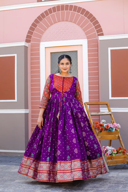 Purple Soft Silk Copper Gold Zari Weaving Glorious Traditional Gown