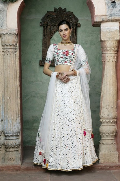 White Color Fancy Sequince Embroidered Lehenga Choli