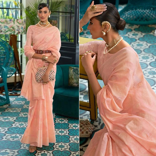 Peach Woven- Sequence Handloom Silk Saree