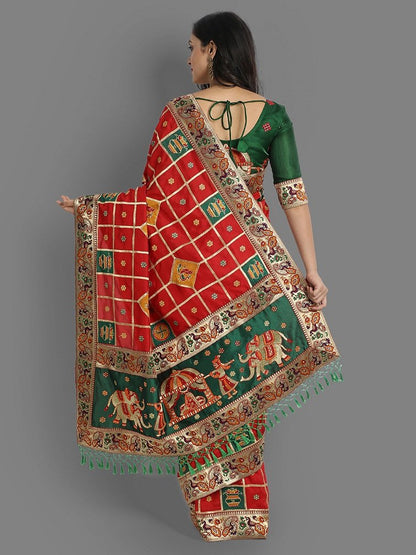 Red And Green Panetar Patola Silk Wedding Saree