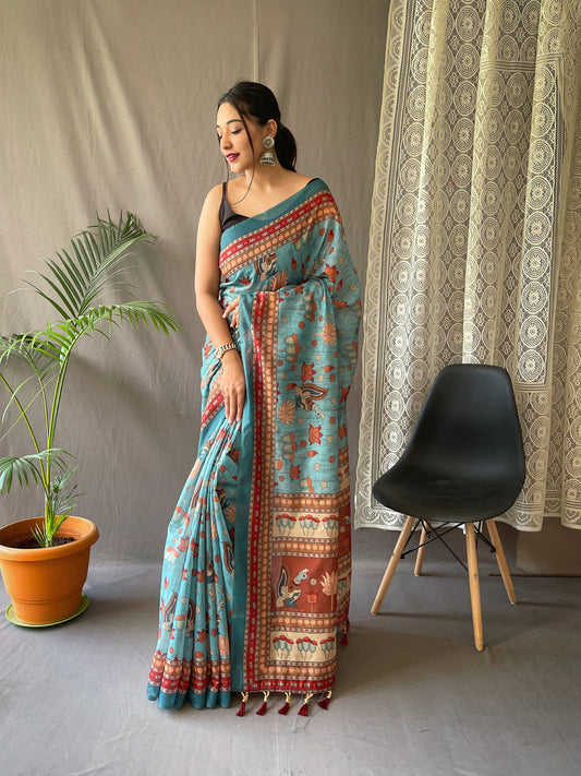 RAMA KALAMKARI PRINTED COTTON SILK SAREE