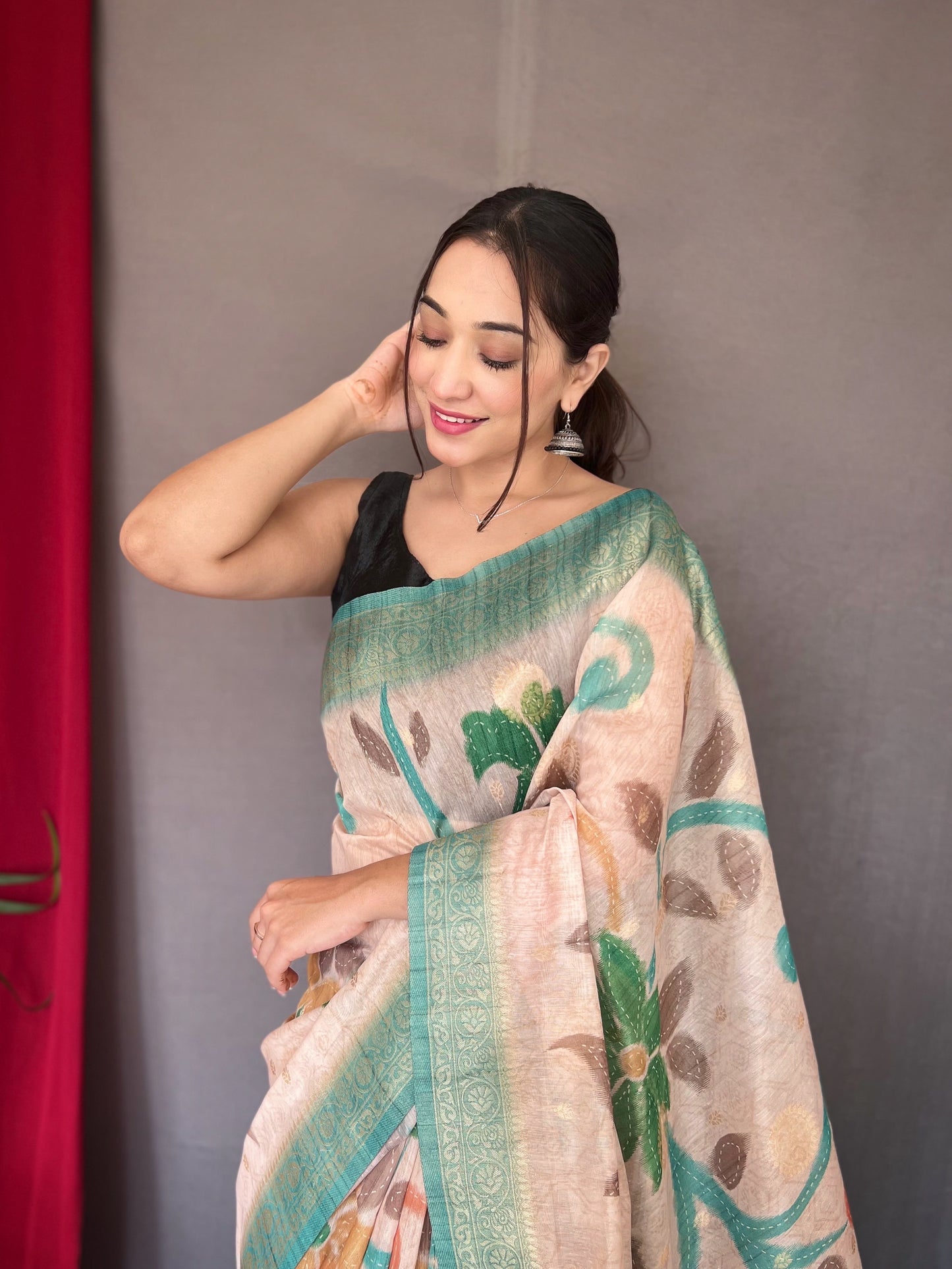 Rama Chanderi Silk With Digital Printed Silk Saree