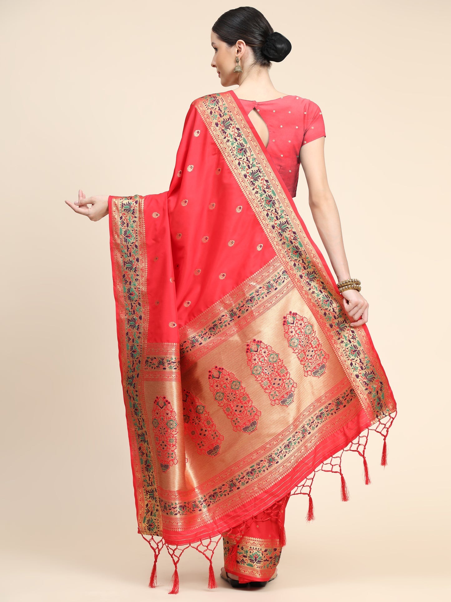 Red Color Floral Woven Design Zari Paithani Saree