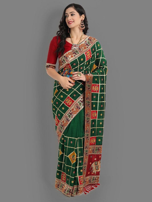 Dark Green And Maroon Panetar Patola Silk Wedding Saree
