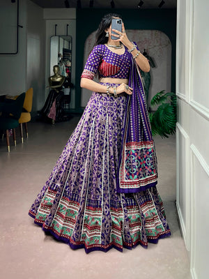 Model wearing Royal Purple Tasar Silk With Iconic Sparkle With Lace Border Navratri Lehenga Choli Set by The Beauty Queen