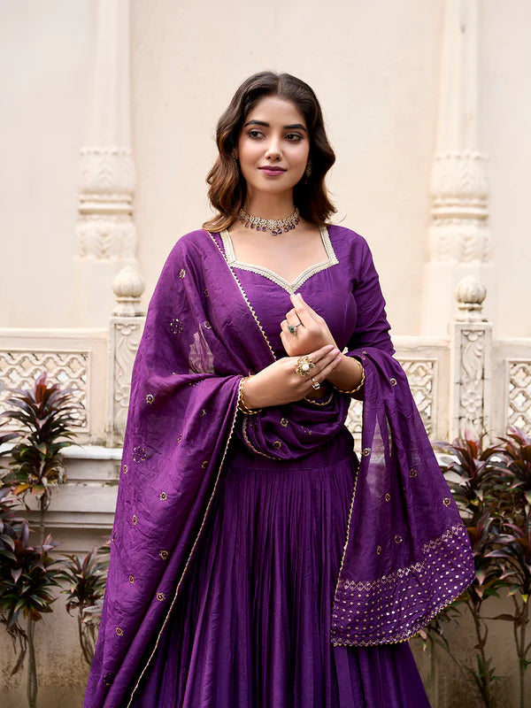 Dark Purple Chanderi Lehenga Choli with Zari Weaving Work – Designer Festive & Wedding Wear Lehenga