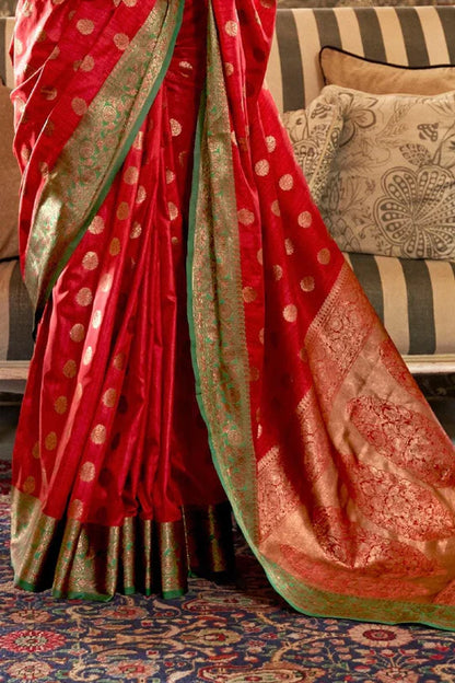 Hot Red Tessar Silk Weaving Saree