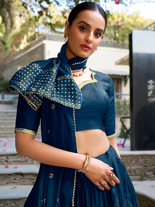 Navy Blue Chanderi Lehenga with Zari Weaving Work – Designer Festive & Wedding Wear Lehenga