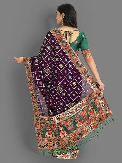 Purpal And Green Beautiful Designer Panetar Silk Saree