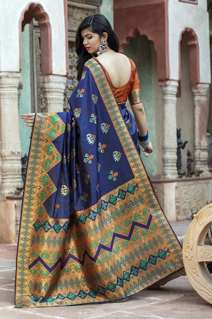 Navy Blue Patola Silk Weaving Exclusive Saree