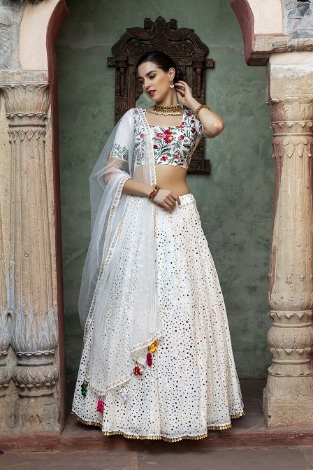 White Color Fancy Sequince Embroidered Lehenga Choli