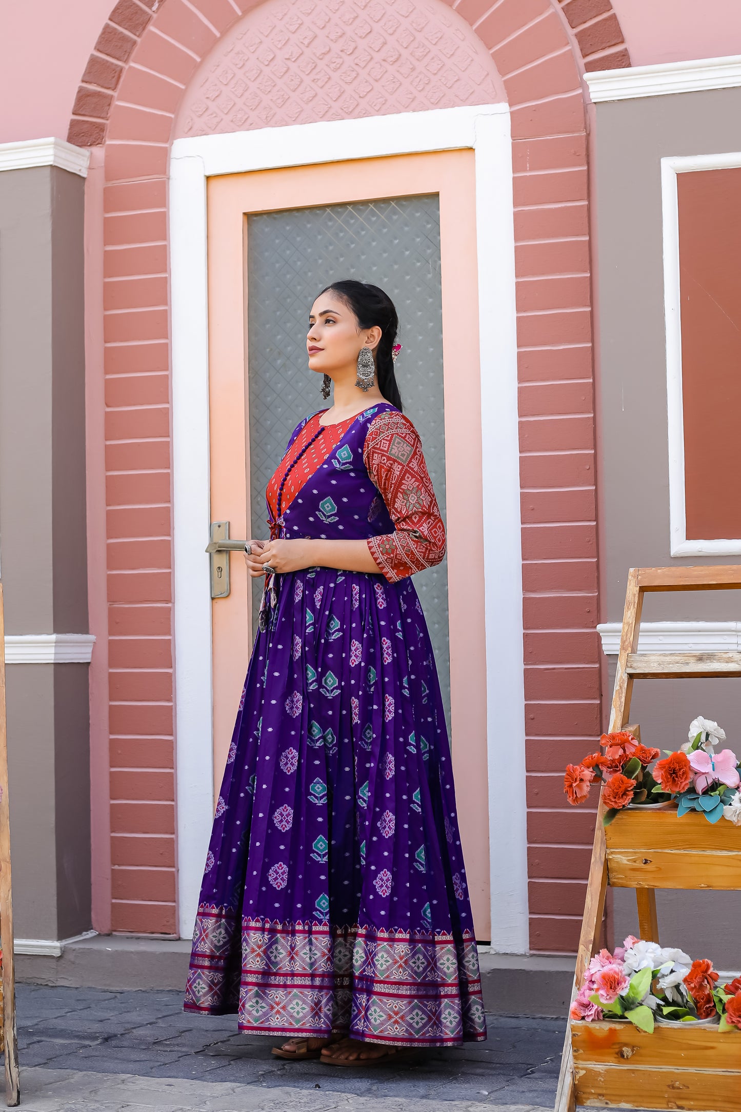 Violet Soft Silk Copper Gold Zari Weaving Glorious Traditional Gown