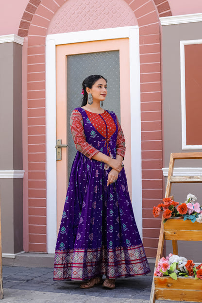 Violet Soft Silk Copper Gold Zari Weaving Glorious Traditional Gown