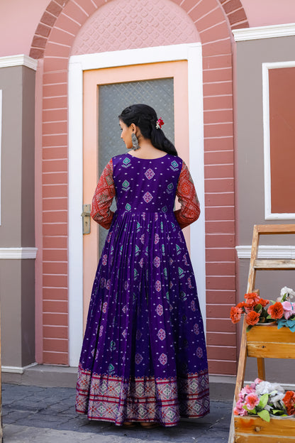 Violet Soft Silk Copper Gold Zari Weaving Glorious Traditional Gown