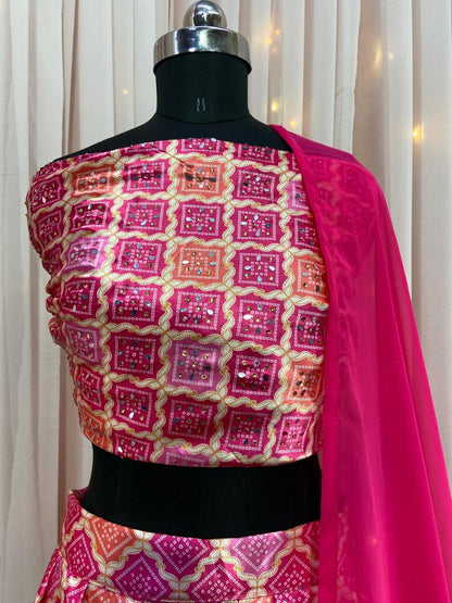 Pink Colour Designer Heavy Satin Printed With Hand Work Lehenga Choli