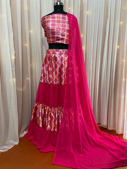 Pink Colour Designer Heavy Satin Printed With Hand Work Lehenga Choli