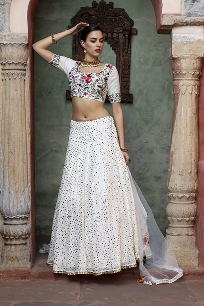 White Color Fancy Sequince Embroidered Lehenga Choli