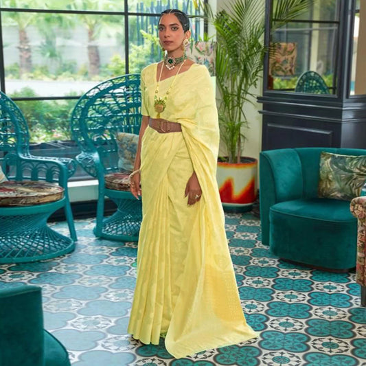 Yellow Woven- Sequence Handloom Silk Saree