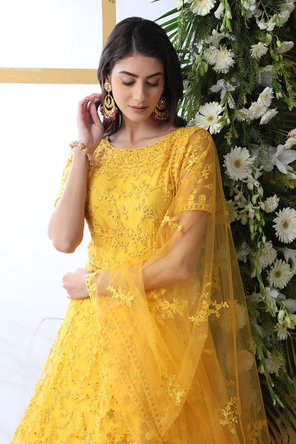 Yellow Exclusive Color Embroidered Work Gown Collection