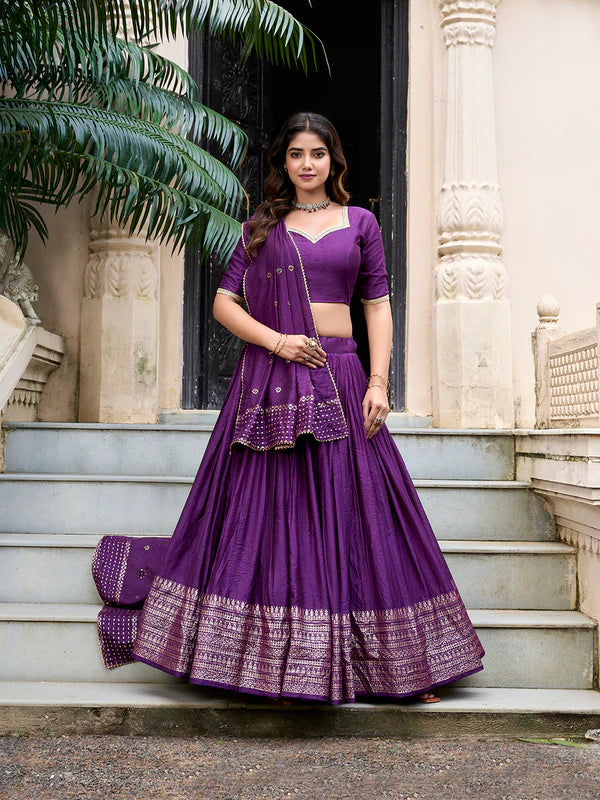 Dark Purple Chanderi Lehenga Choli with Zari Weaving Work – Designer Festive & Wedding Wear Lehenga